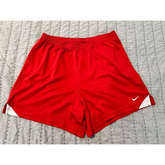 Nike Team Women’s Soccer Athletic Shorts Size Large Red White Sport Training - Picture 1 of 9